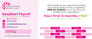 image of CPA's 3 months FREE payroll offer. Offer available to charities with a turnover of less than £100k. click the image to navigate to the information page